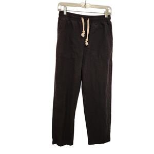 Sherelie Black Linen Blend Casual Straight Leg Elastic Waist Pull On Pants Small